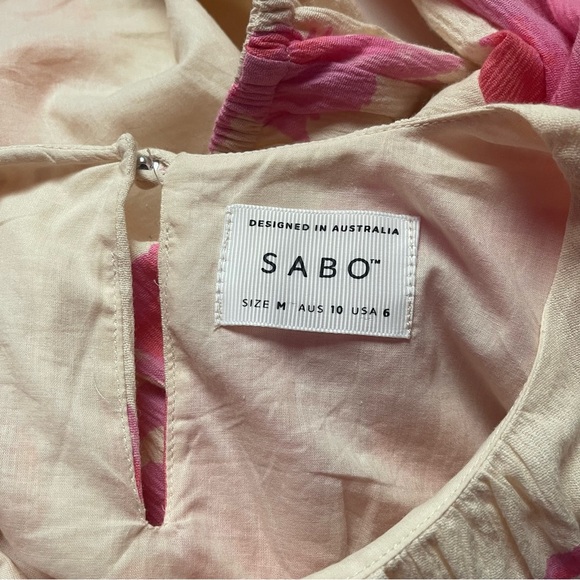 Sabo Bailee‎ Puff Top Women's Size Medium Solstice Pink Floral Wrap Tie NWOT - Picture 11 of 13